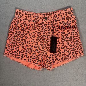 NWT Carmar Titania Shorts Women Size 25 High Rise Neon Orange Leopard  2” Inseam